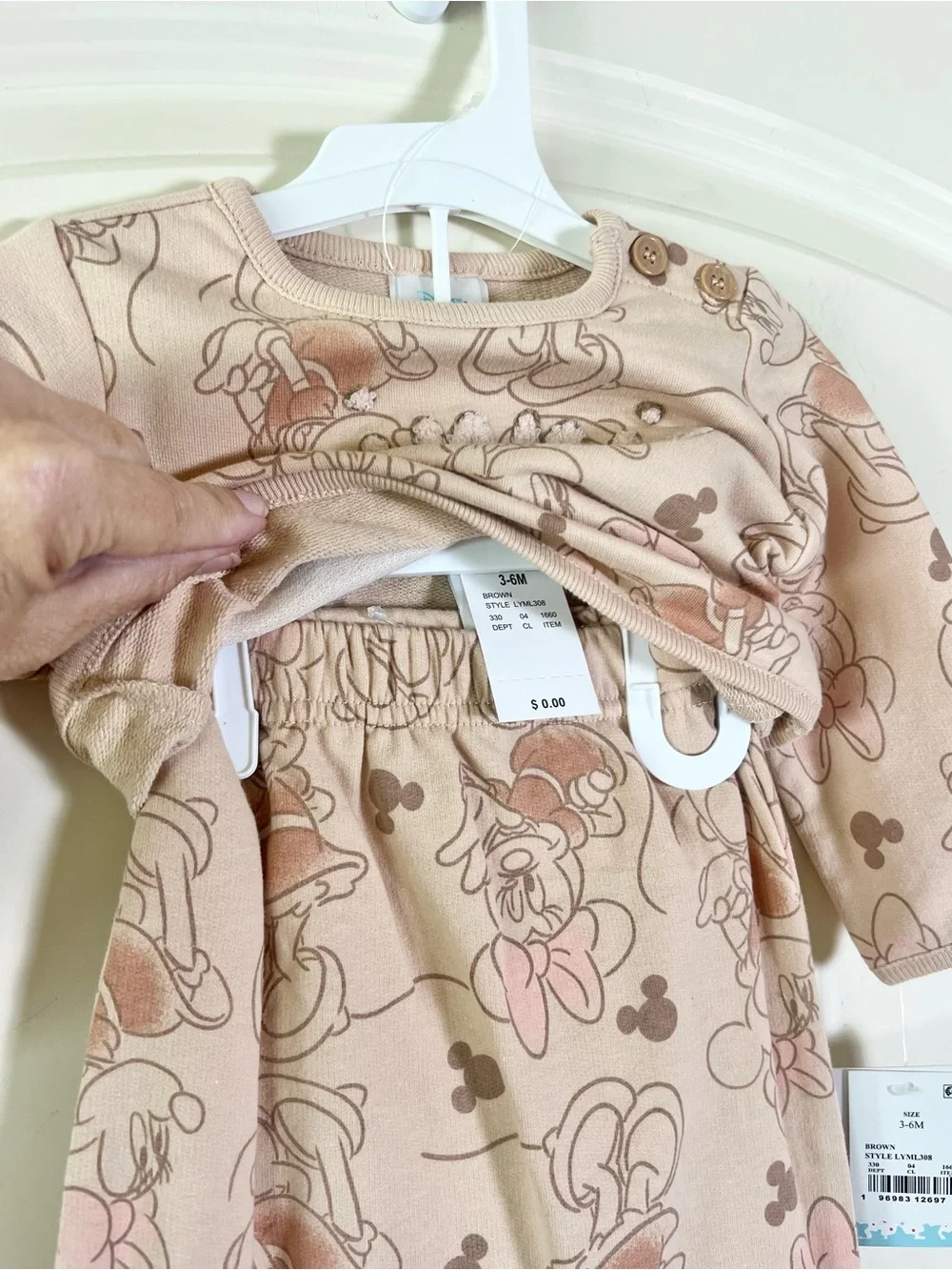 Disney Baby Minnie Mouse NWT Sweatsuit Set Neutral Tan Loungewear 3/6 M